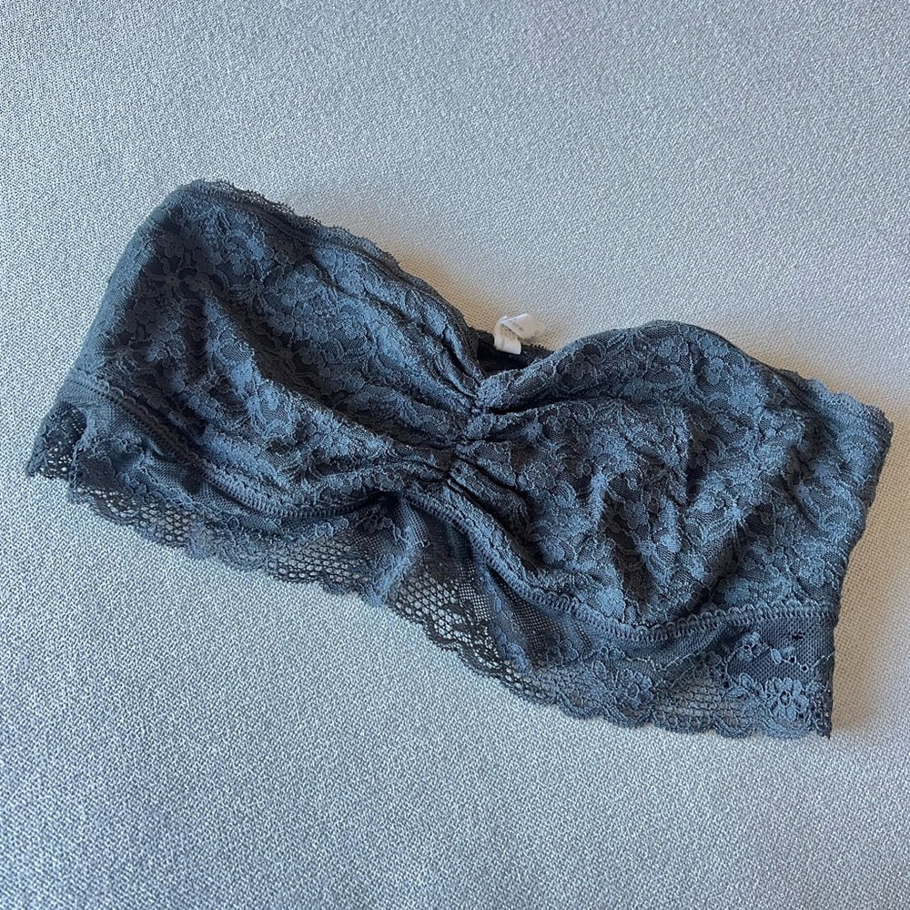 Women’s Charcoal Gray Aerie Lace Bandeau Strapless Bralette